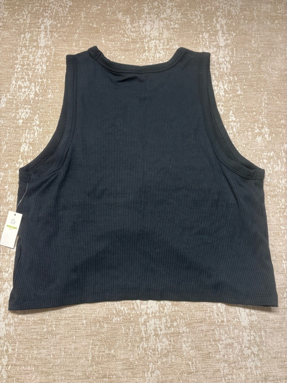 NWT Offline by Aerie Thumbs Up Cropped Ribbed Tank Black XL Built-In Shelf Bra - Picture 10 of 12